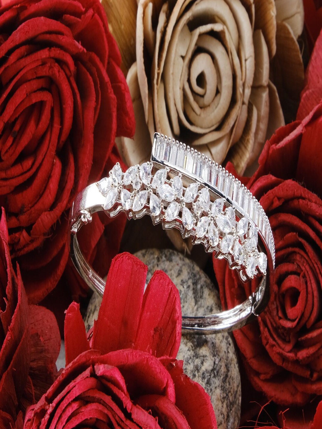 

Jewelz American Diamond Silver-Plated Bangle-Style Bracelet