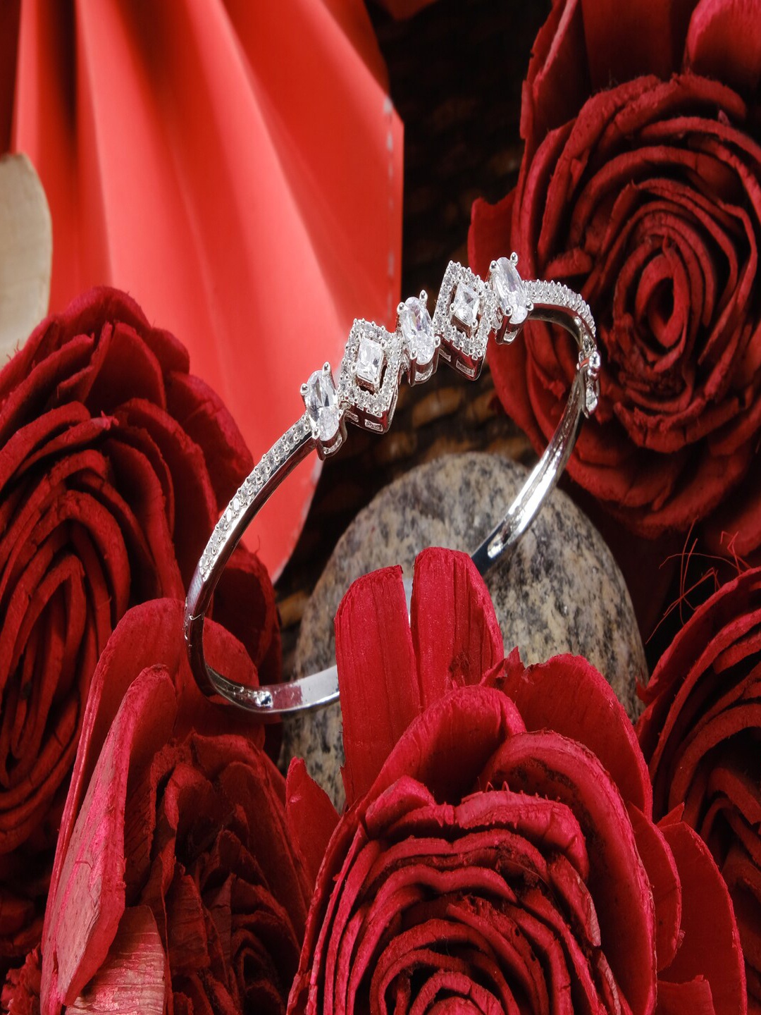

Jewelz American Diamond Silver-Plated Bangle-Style Bracelet