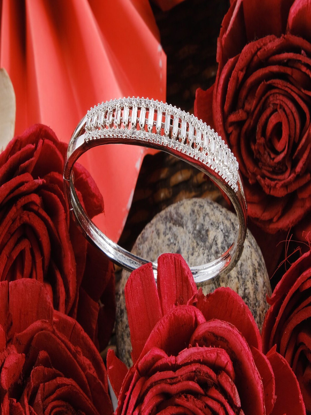 

Jewelz American Diamond Silver-Plated Bangle-Style Bracelet