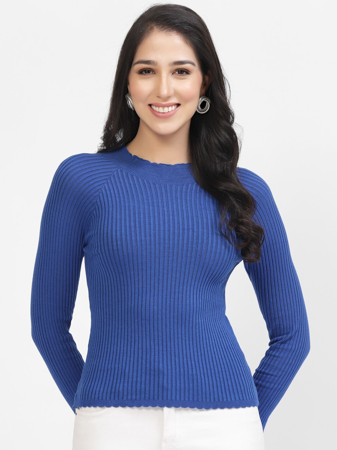 

Kalt High Neck Ribbed Pullover Sweater, Blue