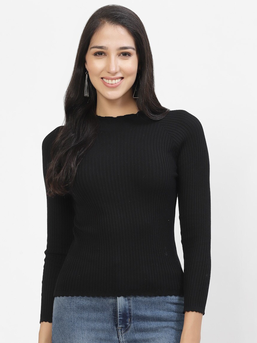 

Kalt High Neck Ribbed Pullover Sweater, Black