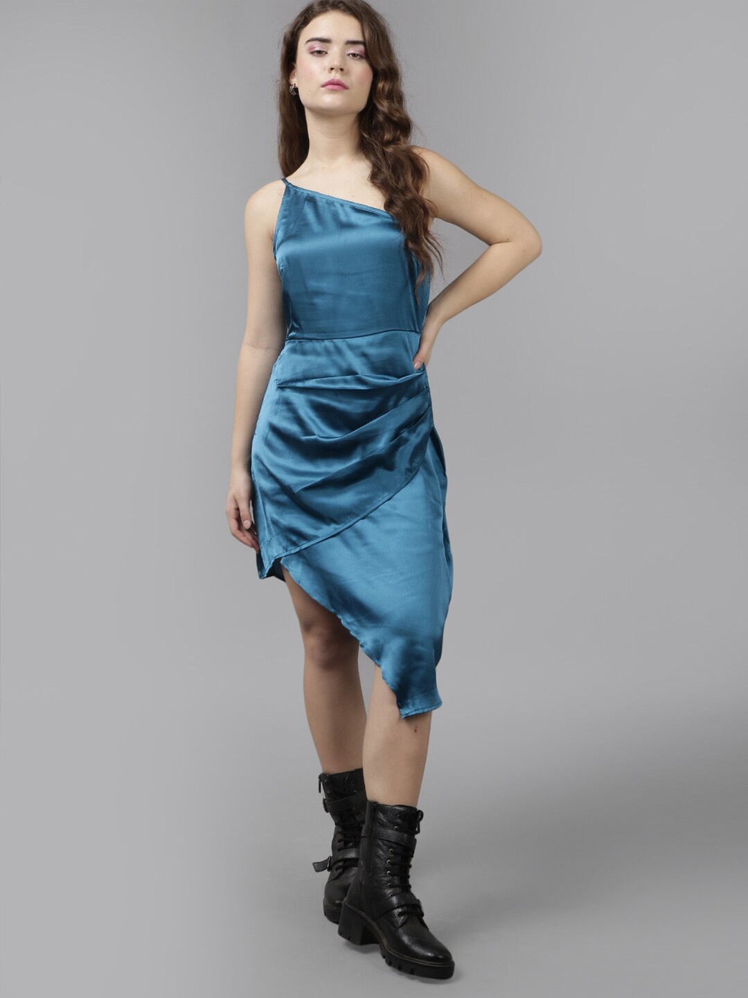 

The Roadster Lifestyle Co. Navy Blue One Shoulder Asymmetric Sheath Dress