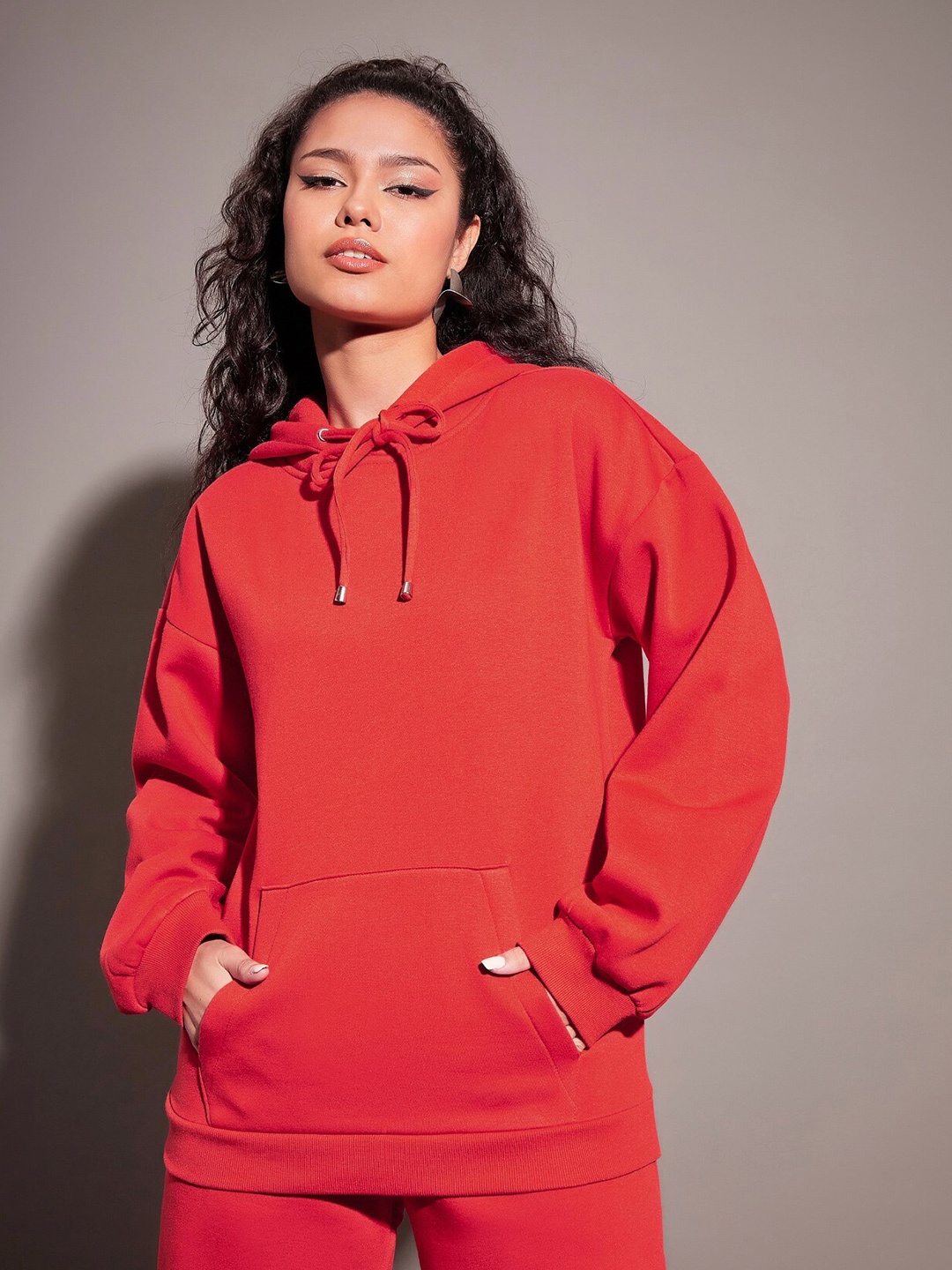 

SASSAFRAS Red Hooded Fleece Pullover Sweatshirt