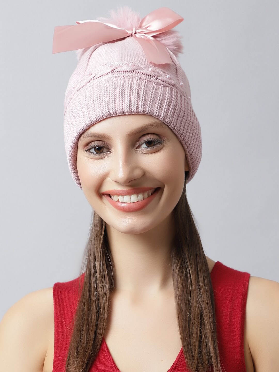 

LOOM LEGACY Self Design Acrylic Wool Beanie, Mauve