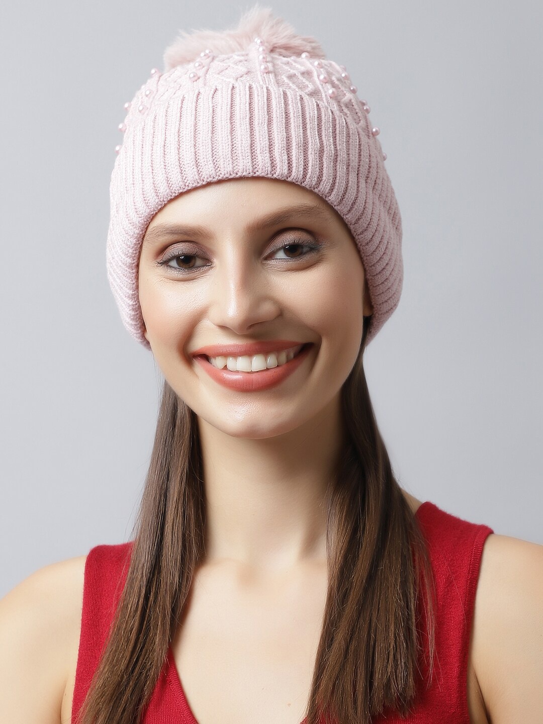 

LOOM LEGACY Women Embroidered Acrylic Beanie, Mauve