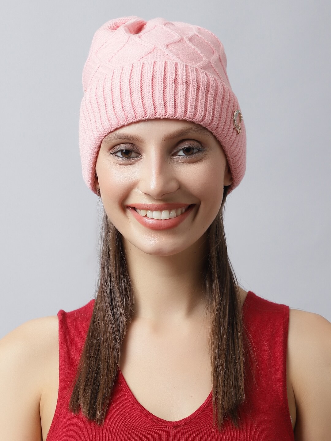

LOOM LEGACY Women Embroidered Acrylic Beanie, Pink