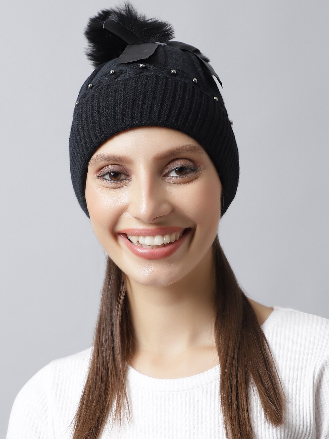 

LOOM LEGACY Self Design Acrylic Wool Beanie, Black