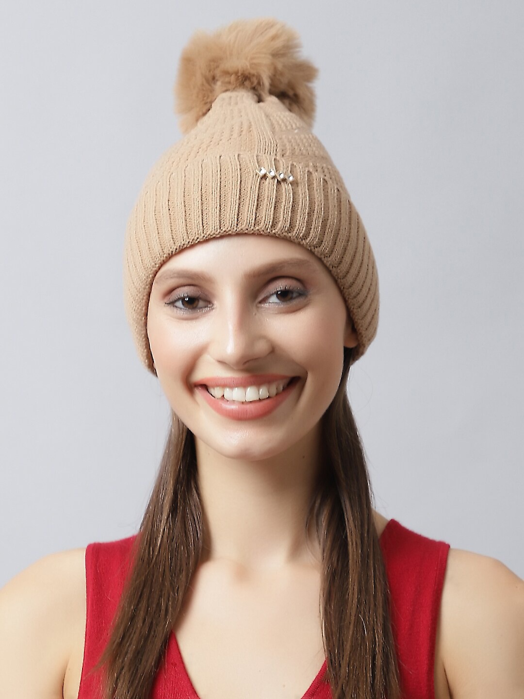 

LOOM LEGACY Women Embroidered Acrylic Beanie, Brown