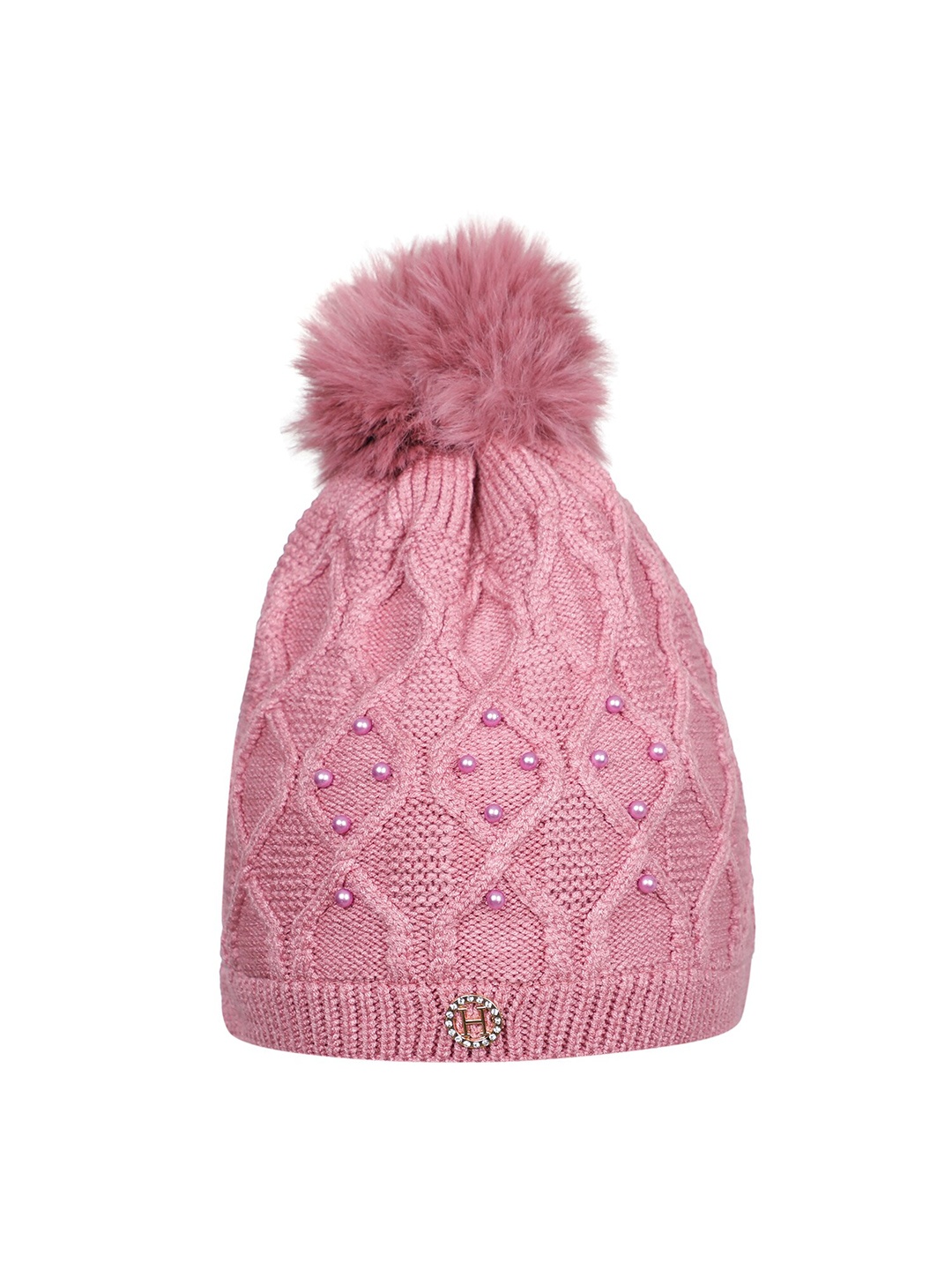 

LOOM LEGACY Women Self Design Acrylic Wool Beanie, Pink