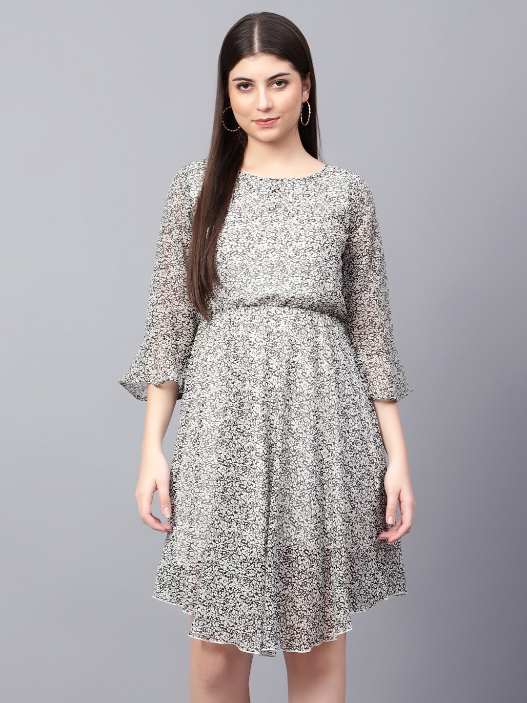 

Tulip Eden Floral Printed Georgette Blouson Dress, White