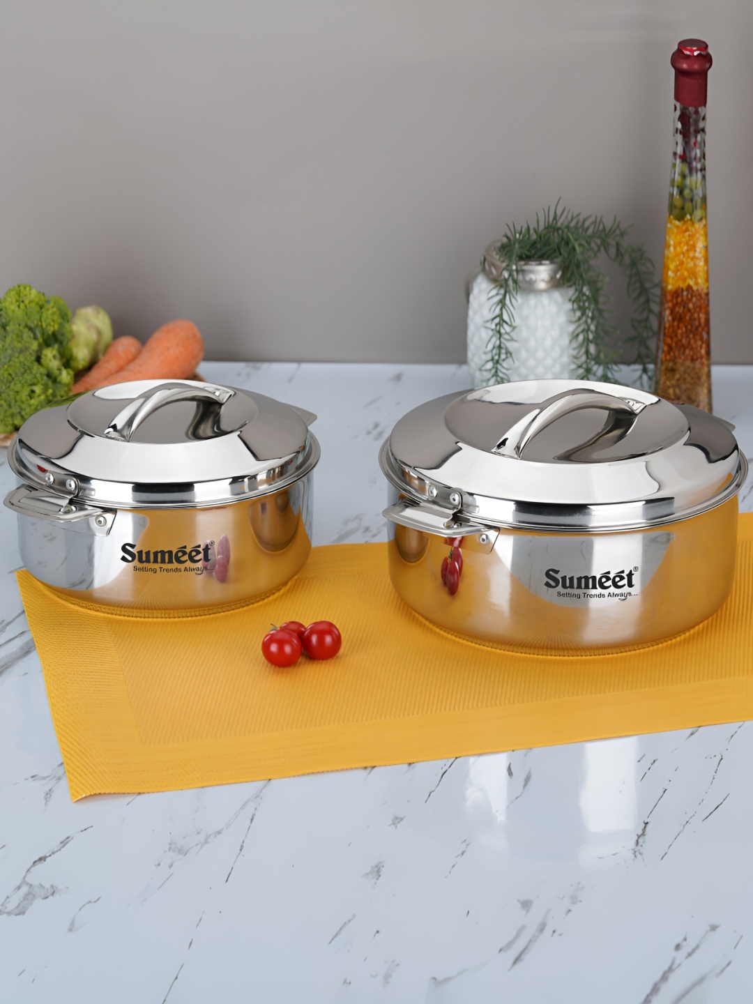 

Sumeet Pack of 2 Stainless Steel Double Wall Insulated Serving Casserole -1 L, Silver