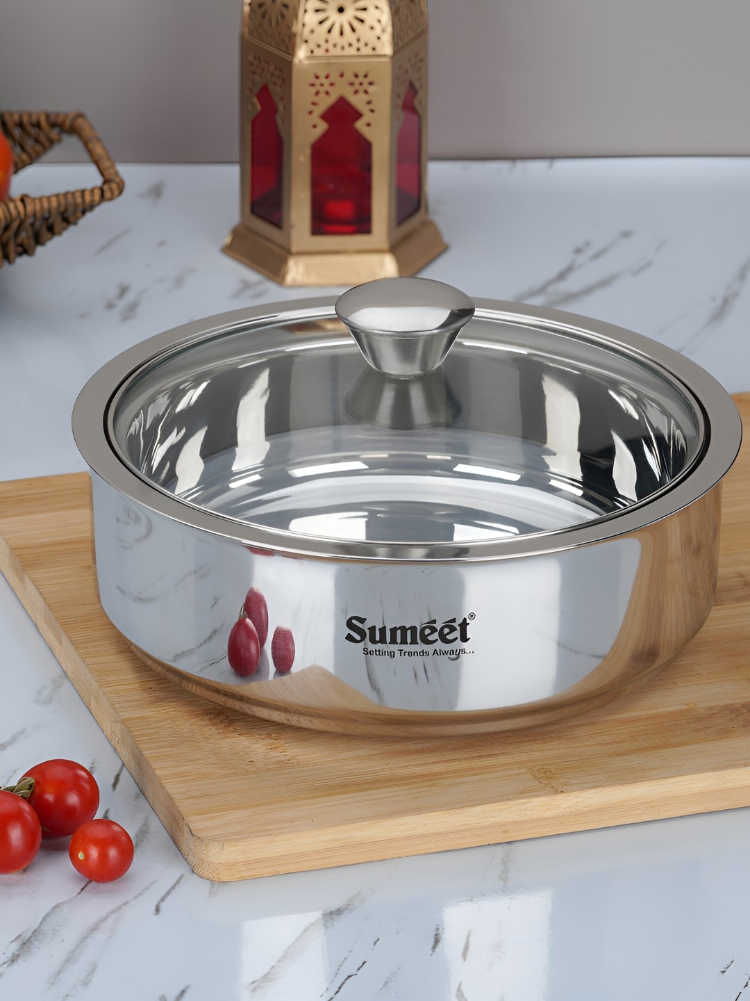 

Sumeet Stainless Steel Double Wall Insulated Serving Casserole With Glass Lid 1.6L, Silver