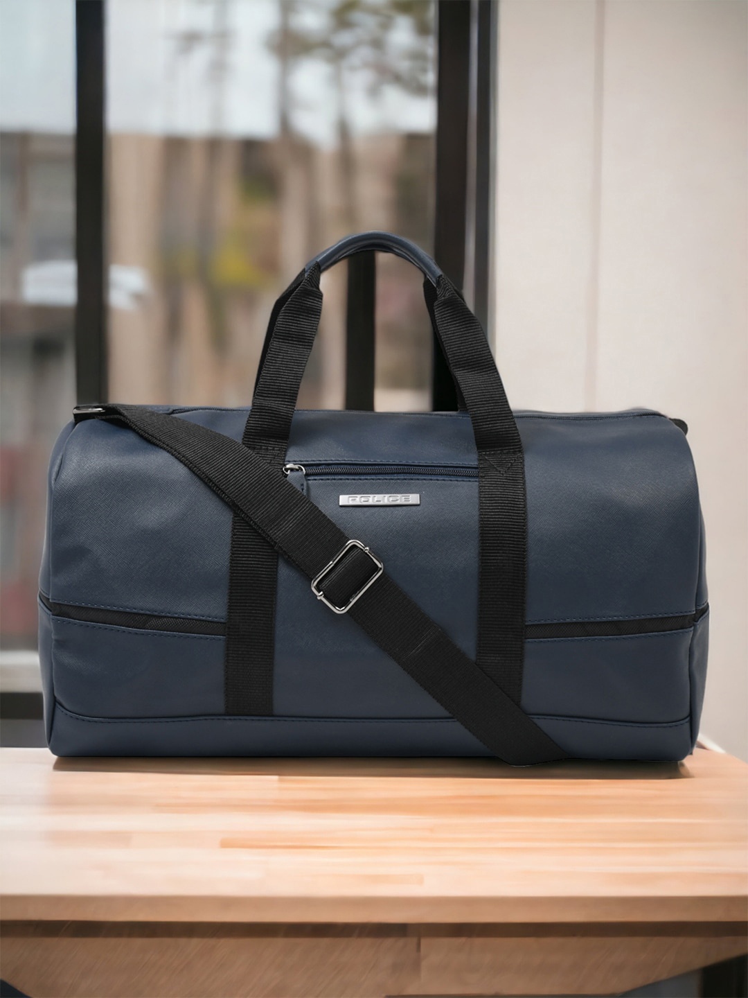 

Police Leather Duffel Bag, Blue