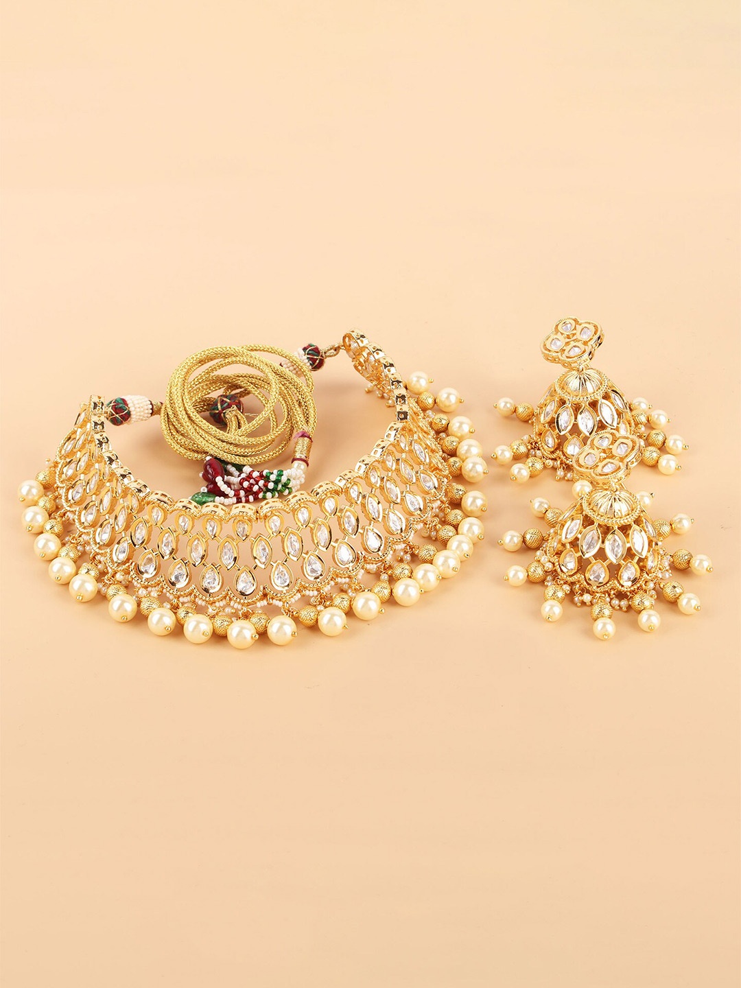 

Mirana Gold-Plated Stone-Studded & Beaded Bridal Necklace Set