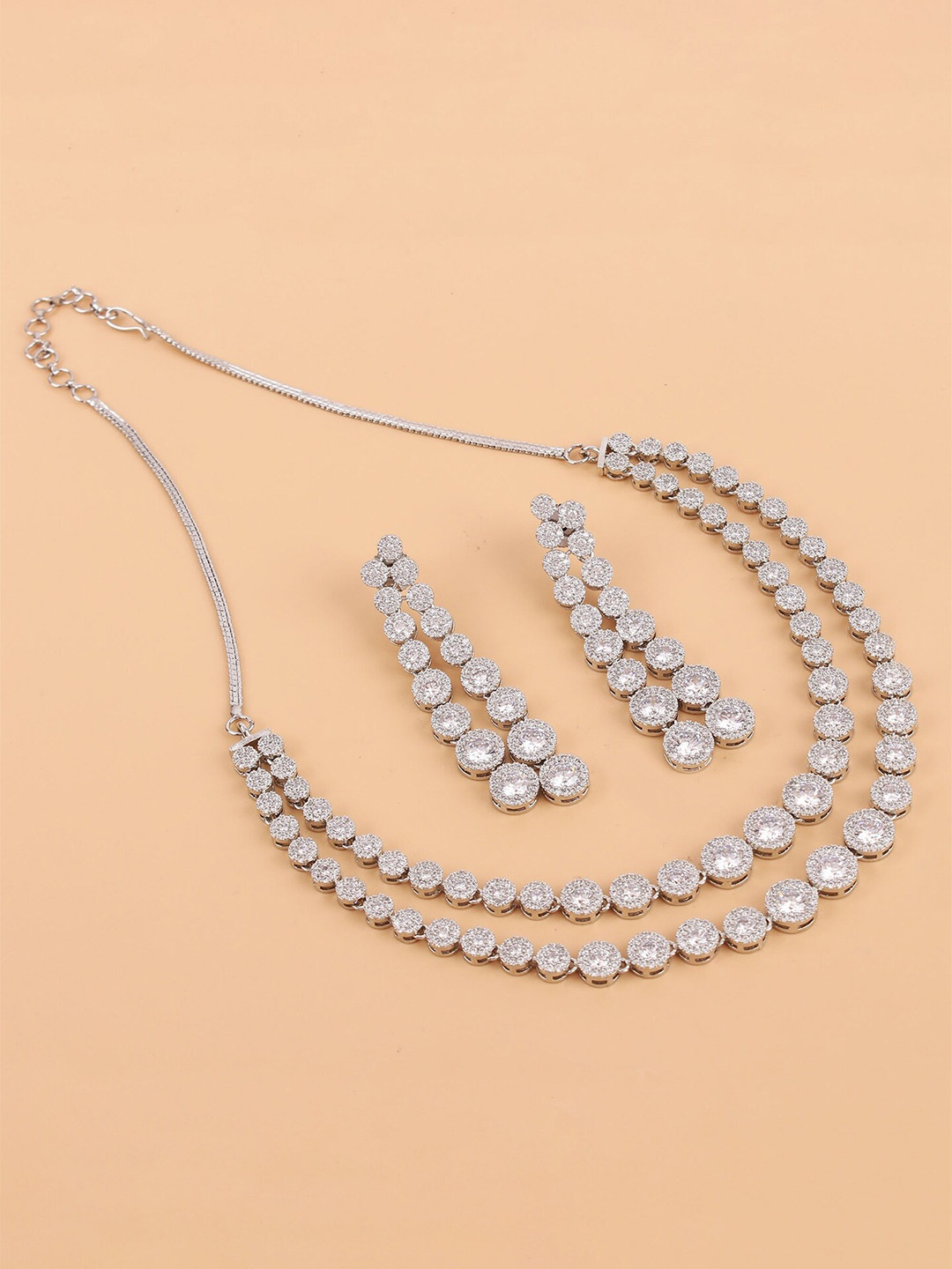 

Mirana Anjea Rhodium-Plated Layered AD-Studded Jewellery Set, Silver