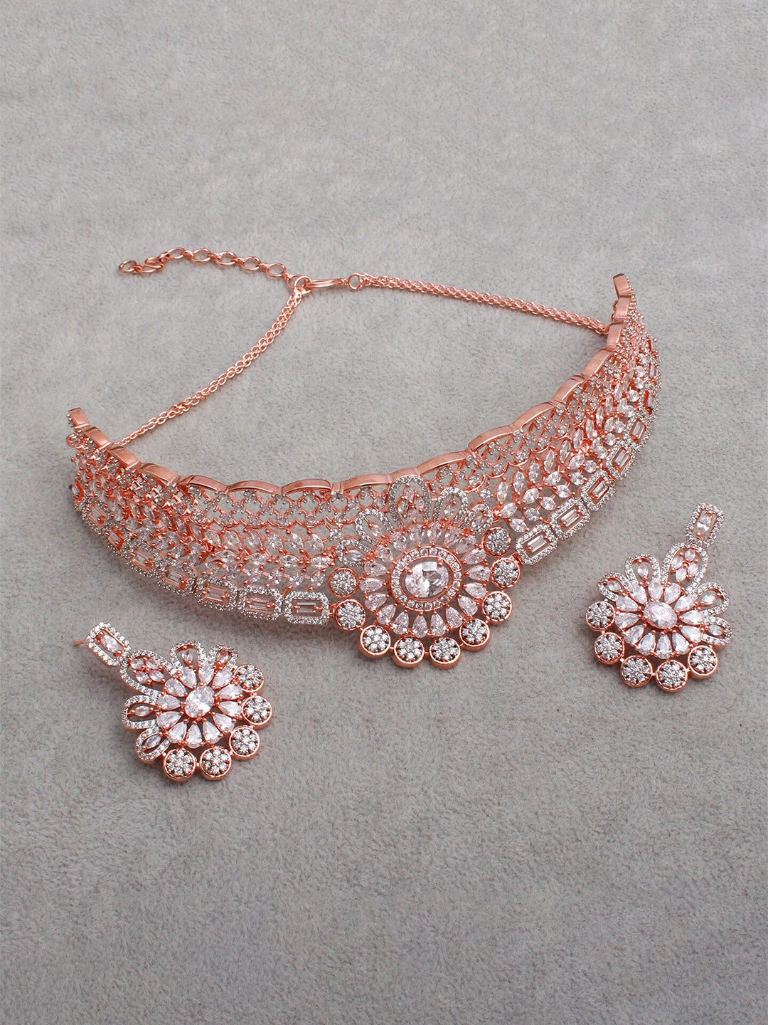 

Mirana Delisha Rose Gold-Plated CZ Stone Studded Designer Choker Necklace & Earrings