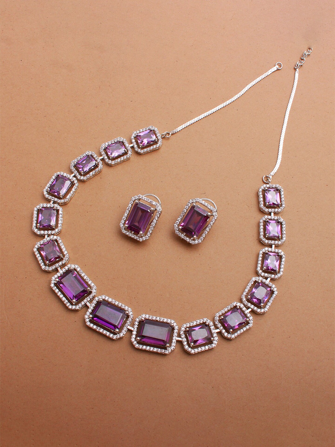 

Mirana Octo Rhodium-Plated Cubic Zirconia Studded Necklace With Earrings, Silver