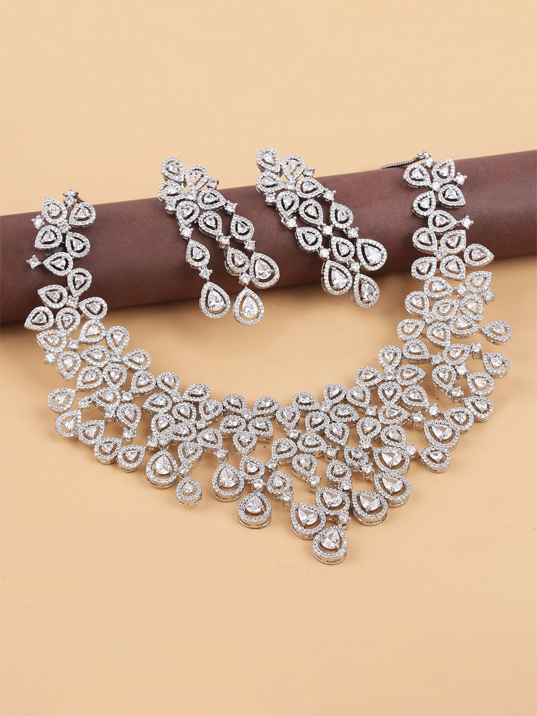 

Mirana Davina Rhodium-Plated Artificial Stones Necklace Set, Silver