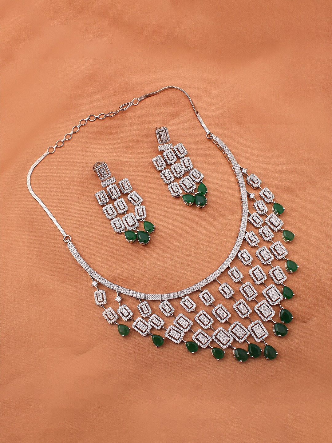 

Mirana Winget Rhodium-Plated Enamelled AD-Studded Jewellery Set, Silver