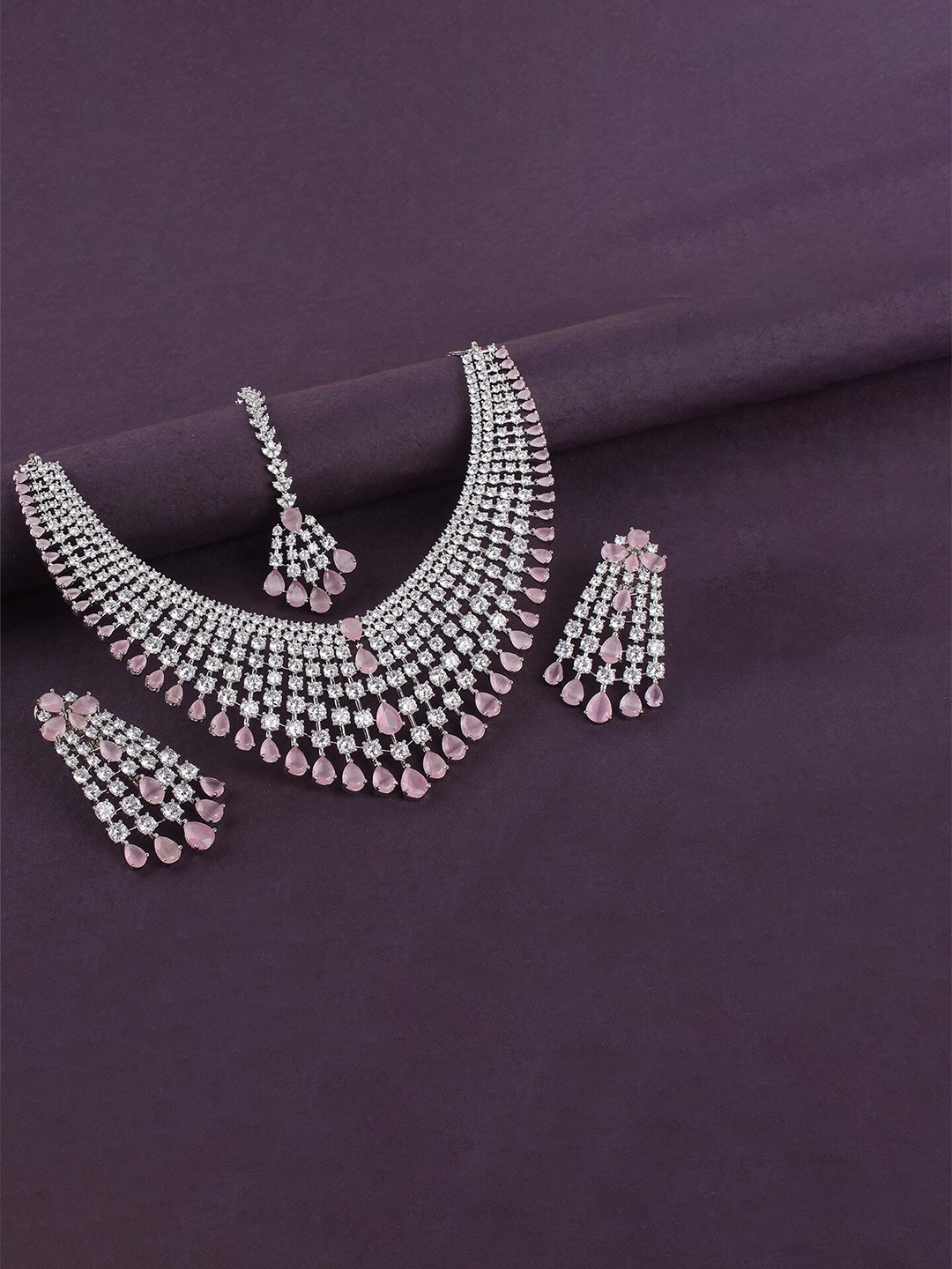 

Mirana Rhodium-Plated American Diamond Studded Jewellery Set, Silver