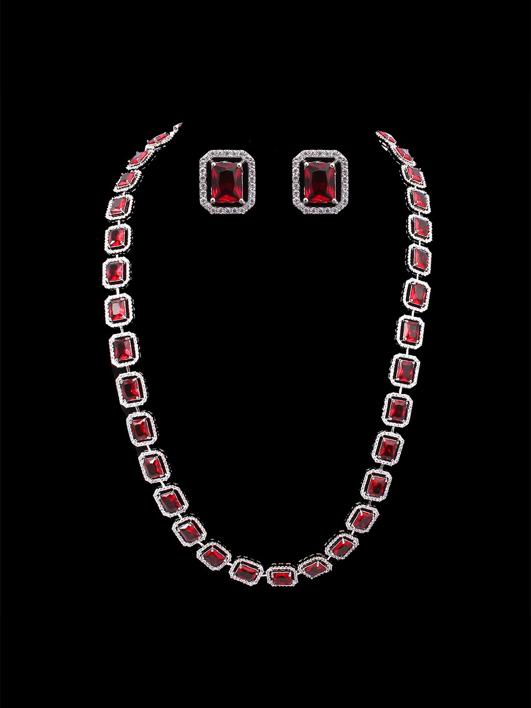 

Mirana Rhodium-Plated Stone-Studded Necklace & Earrings, Silver