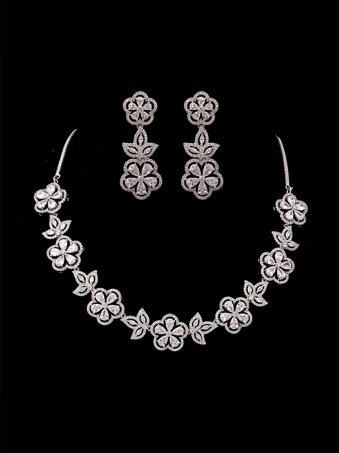 

Mirana Neysa Rhodium Plated Cubic Zirconia-Stone Studded Necklace And Earrings, Silver