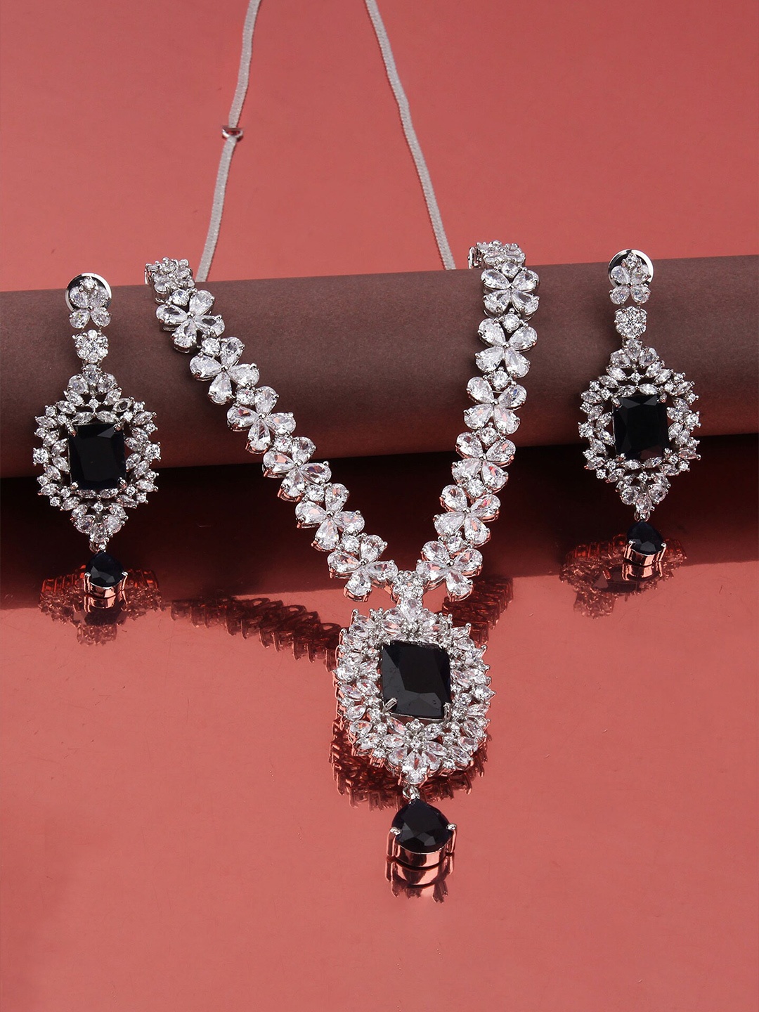 

Mirana Rhodium-Plated Stone-Studded Necklace & Earrings, Silver