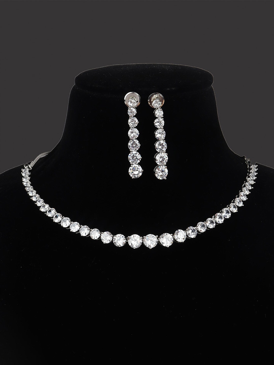 

Mirana Rhodium-Plated AD-Studded Jewellery Set, Silver