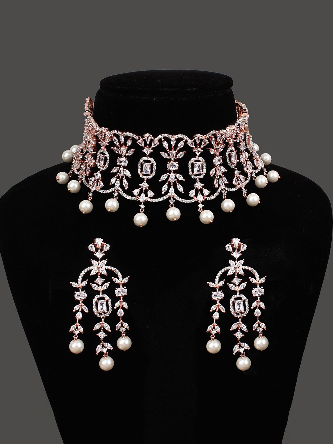 

Mirana Rose Gold-Plated Cubic Zirconia Studded Choker Jewellery Set