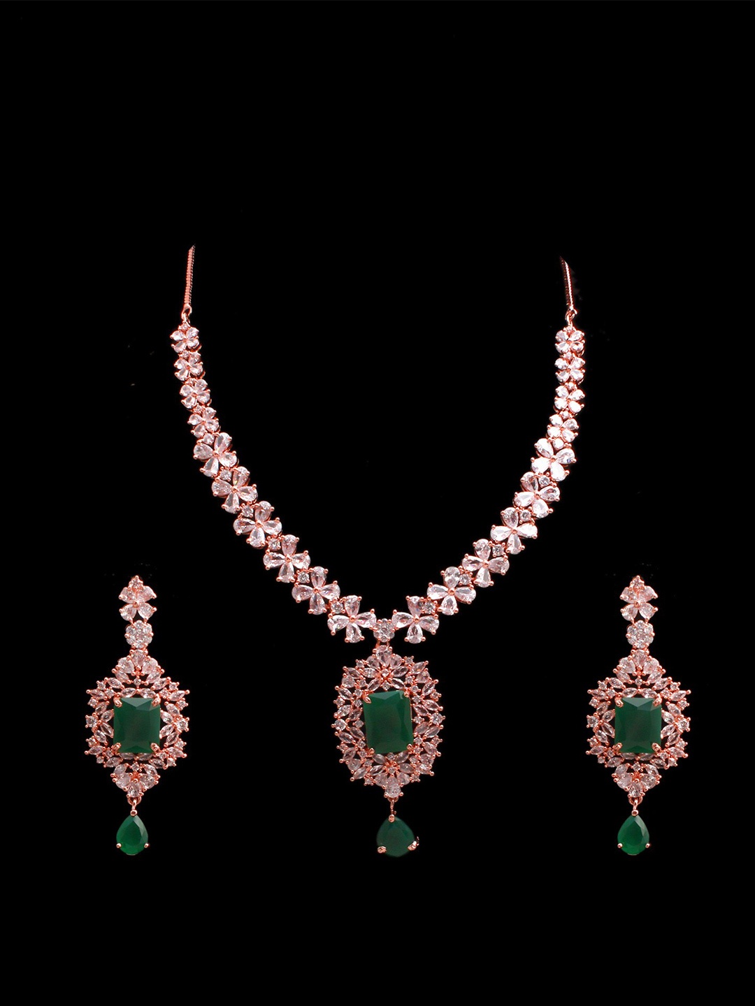 

Mirana Rose Gold-Plated Emerald Studded Jewellery Set