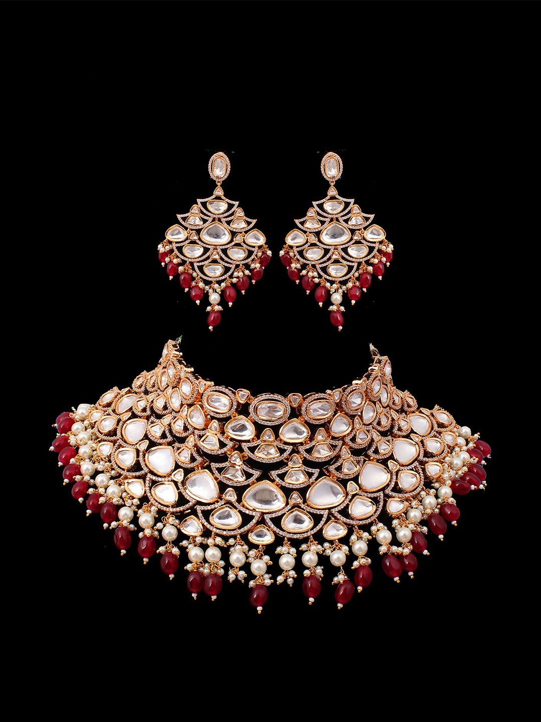 

Mirana Gold-Plated Bridal Ruby Beads & Stone Studded Choker Jewellery Set