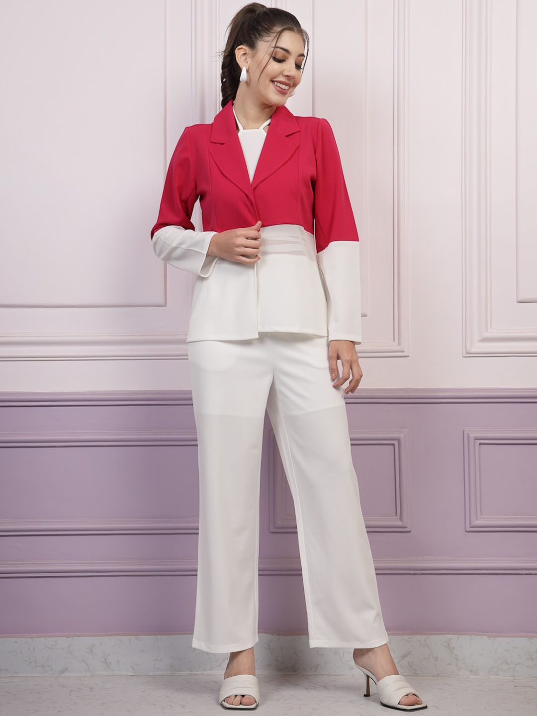 

Athena Colorblocked Coat & Trousers, Fuchsia