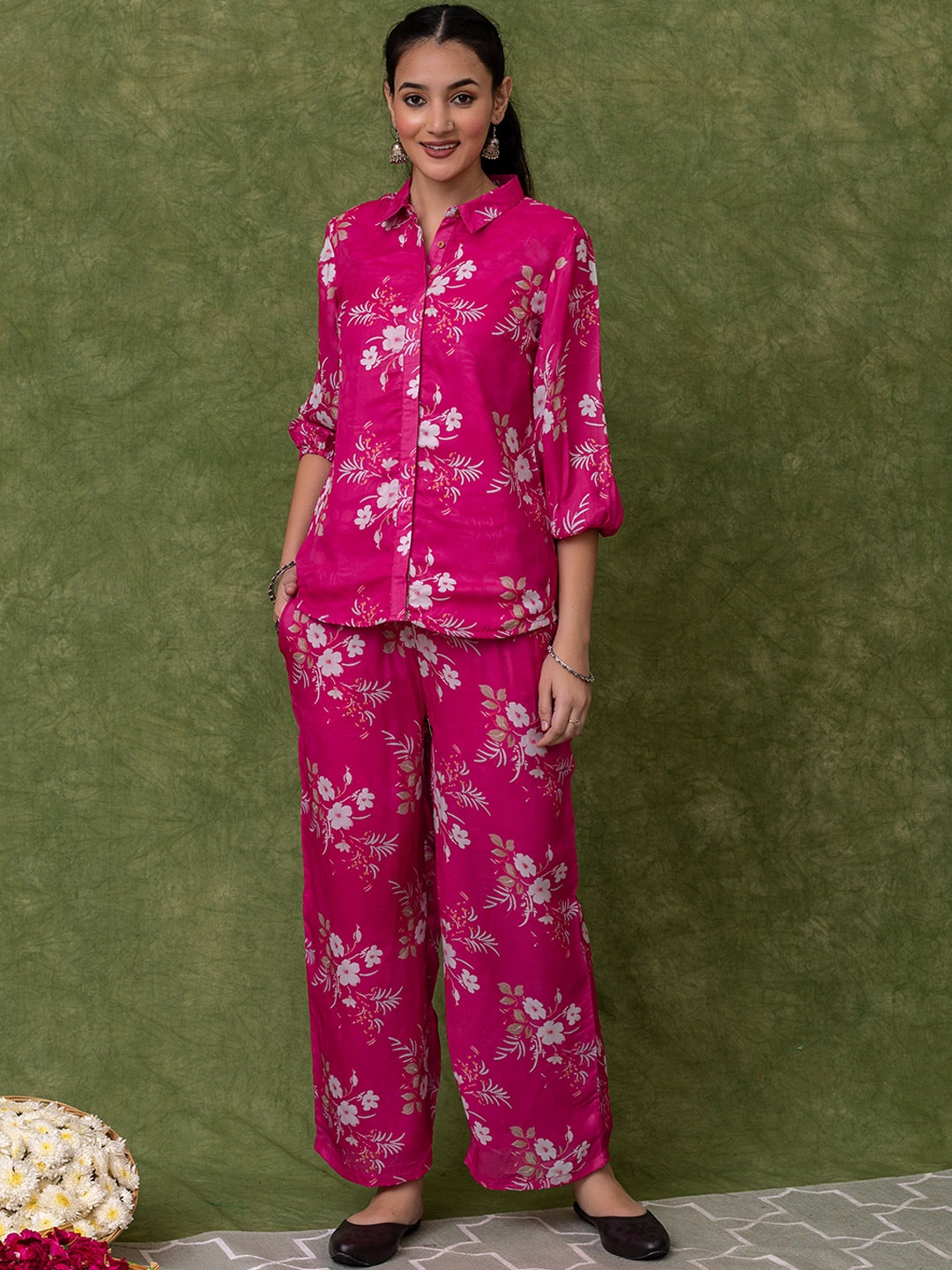 

KASYA Printed Shirt & Trousers Co-Ord, Pink