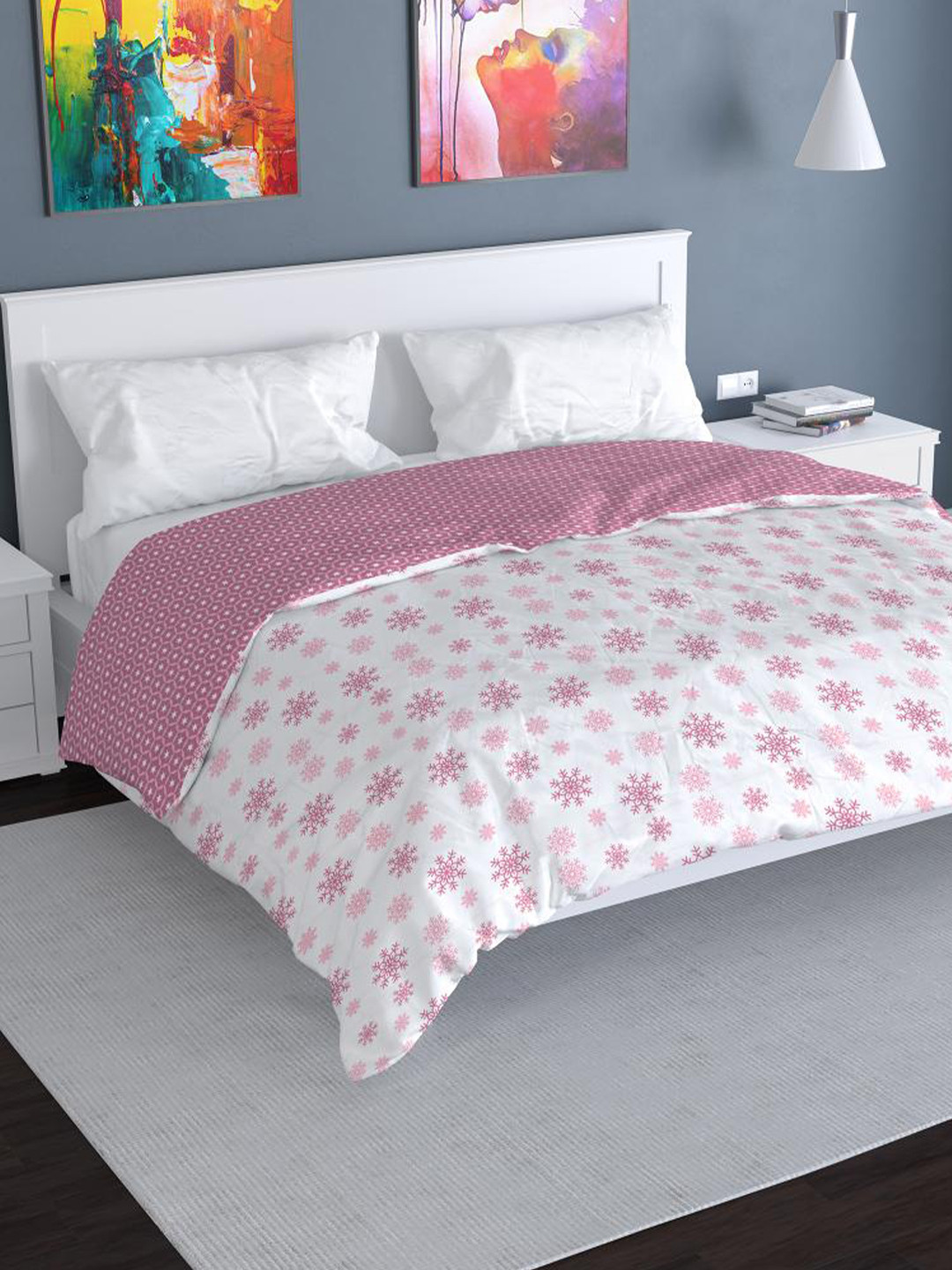 

Florida Purple & White Floral Printed Cotton AC ROOM 210 GSM Double Bed Comforter