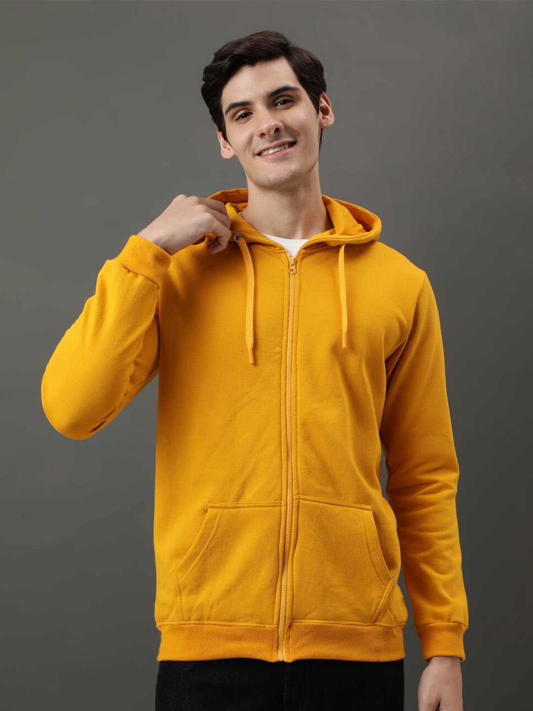 

ADRO Hooded Cotton Sweatshirt, Mustard