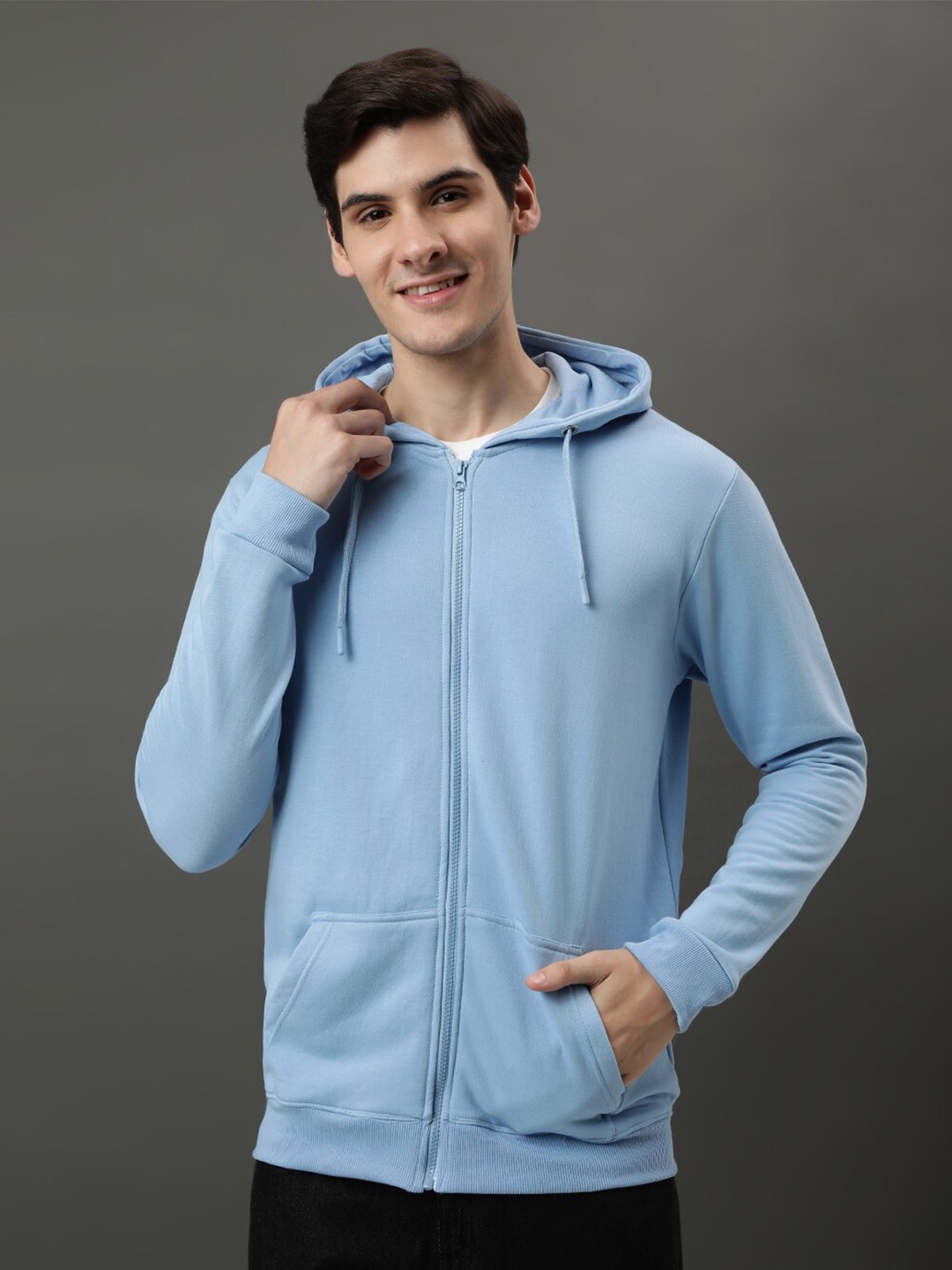 

ADRO Hooded Cotton Front-Open Sweatshirt, Blue