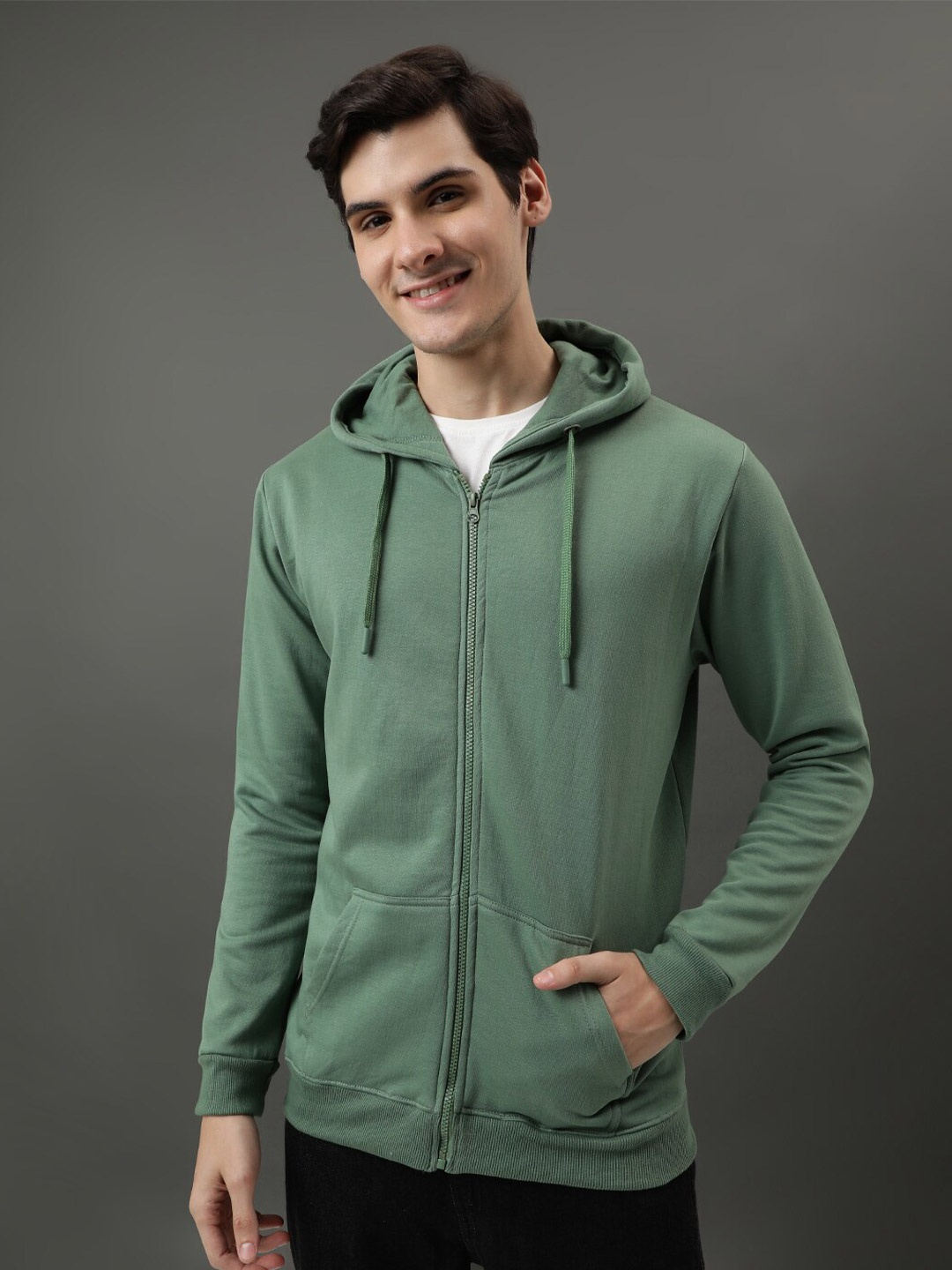 

ADRO Hooded Cotton Front-Open Sweatshirt, Sea green