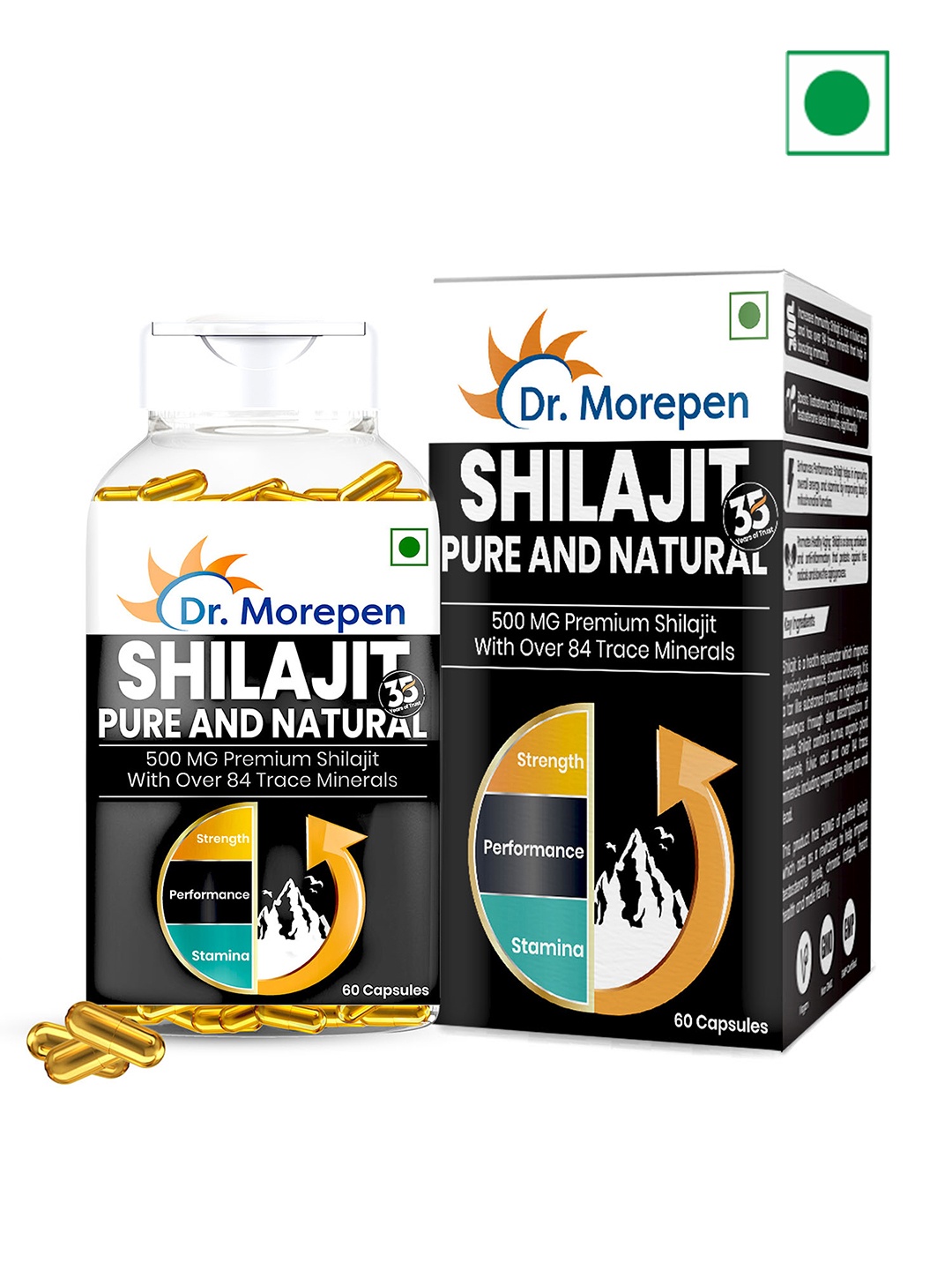 

Dr. Morepen Pure & Natural Shilajit Capsules 500mg - 60 Capsules, Black