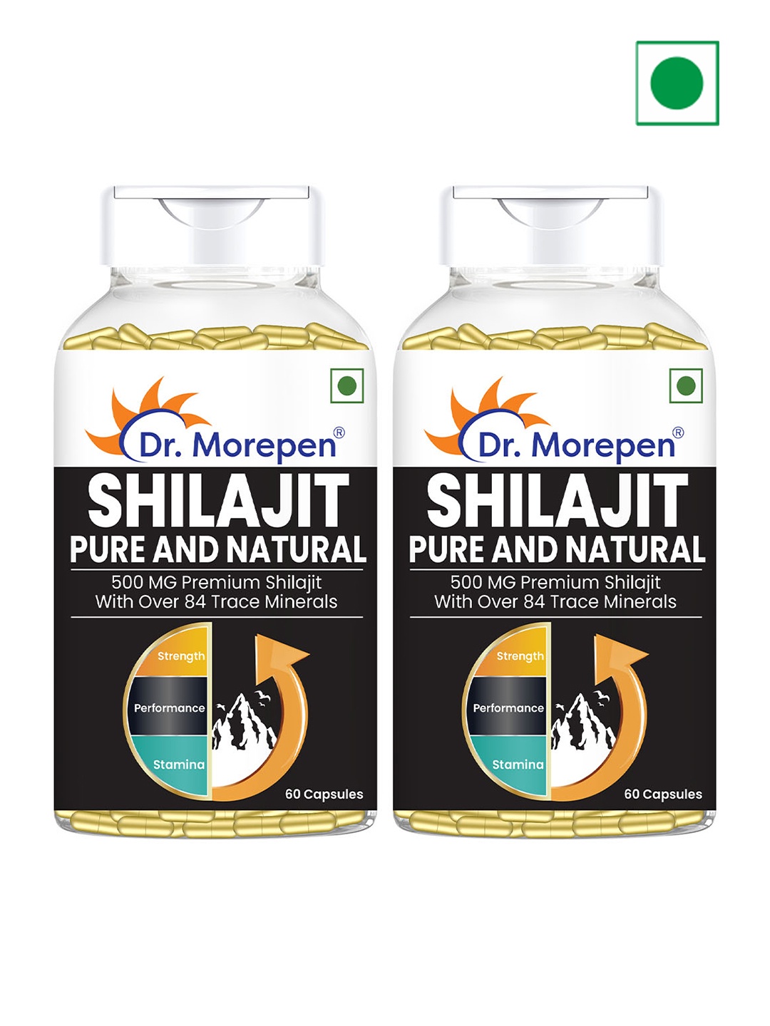 

Dr. Morepen Set Of 2 Pure & Natural Shilajit Capsules 500mg - 60 Capsules Per Bottle, Black