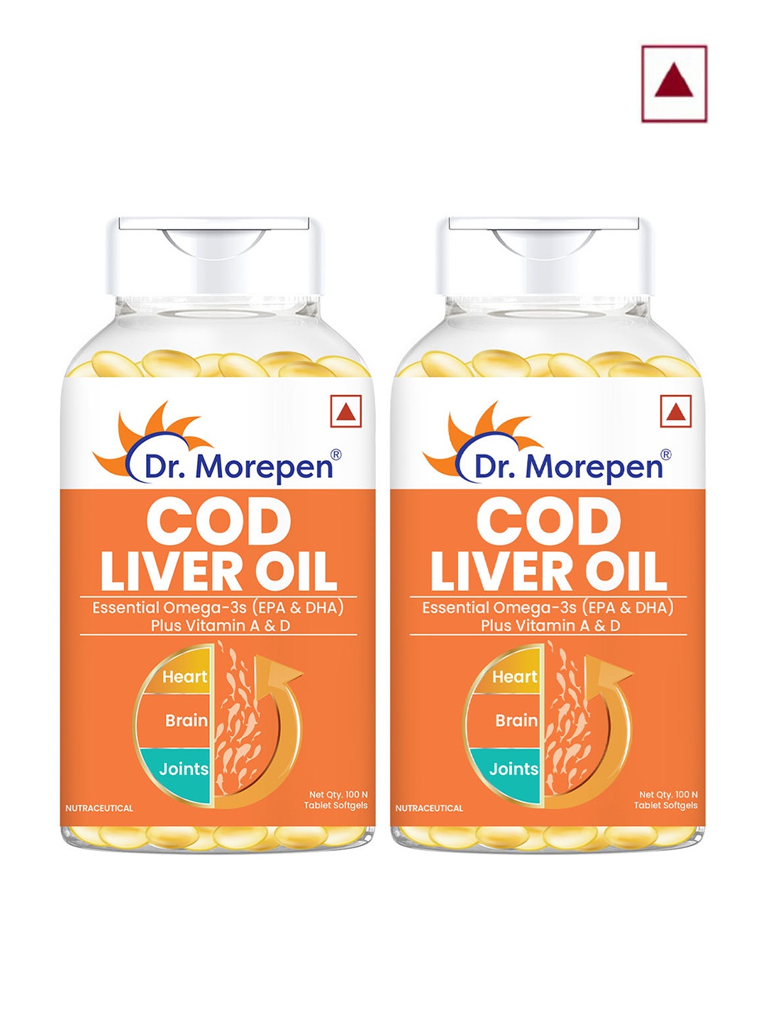 

Dr. Morepen Set of 2 Cod Liver Oil with Natural Omega 3, Vitamin A & D - 100 Softgels Each, Orange