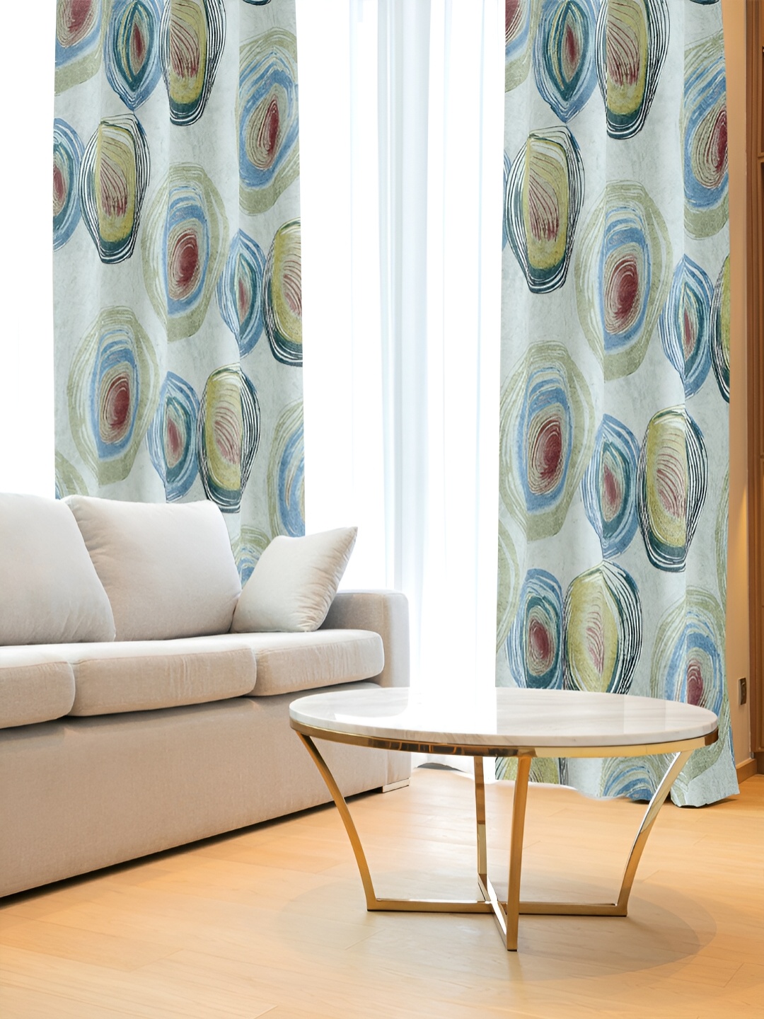 

Tesmare Off White & Blue Long Door Core Curtain