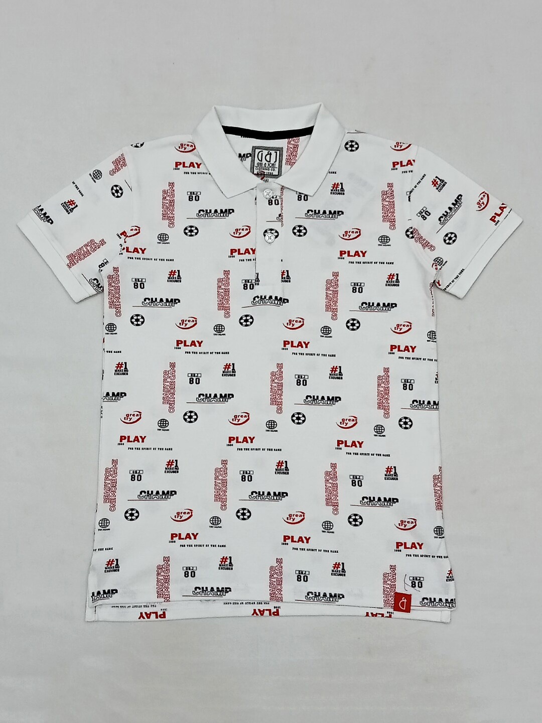 

Gini and Jony Boys Printed Pure Cotton Polo Collar T-shirt, White