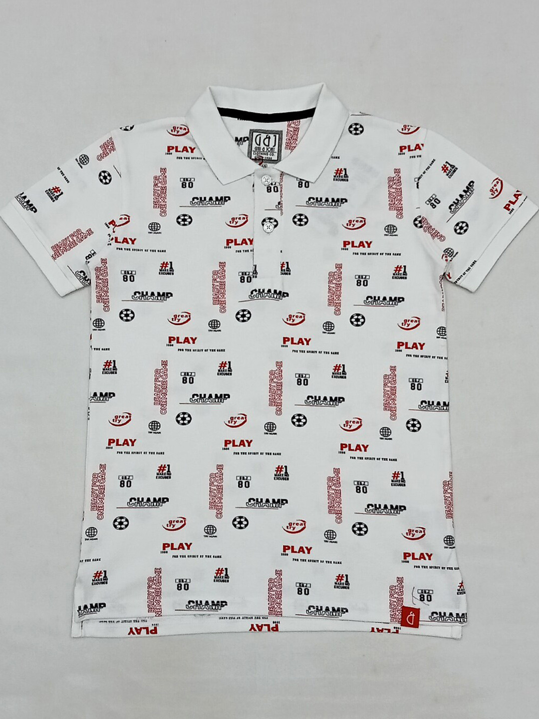 

Gini and Jony Boys Printed Pure Cotton Polo Collar T-shirt, White
