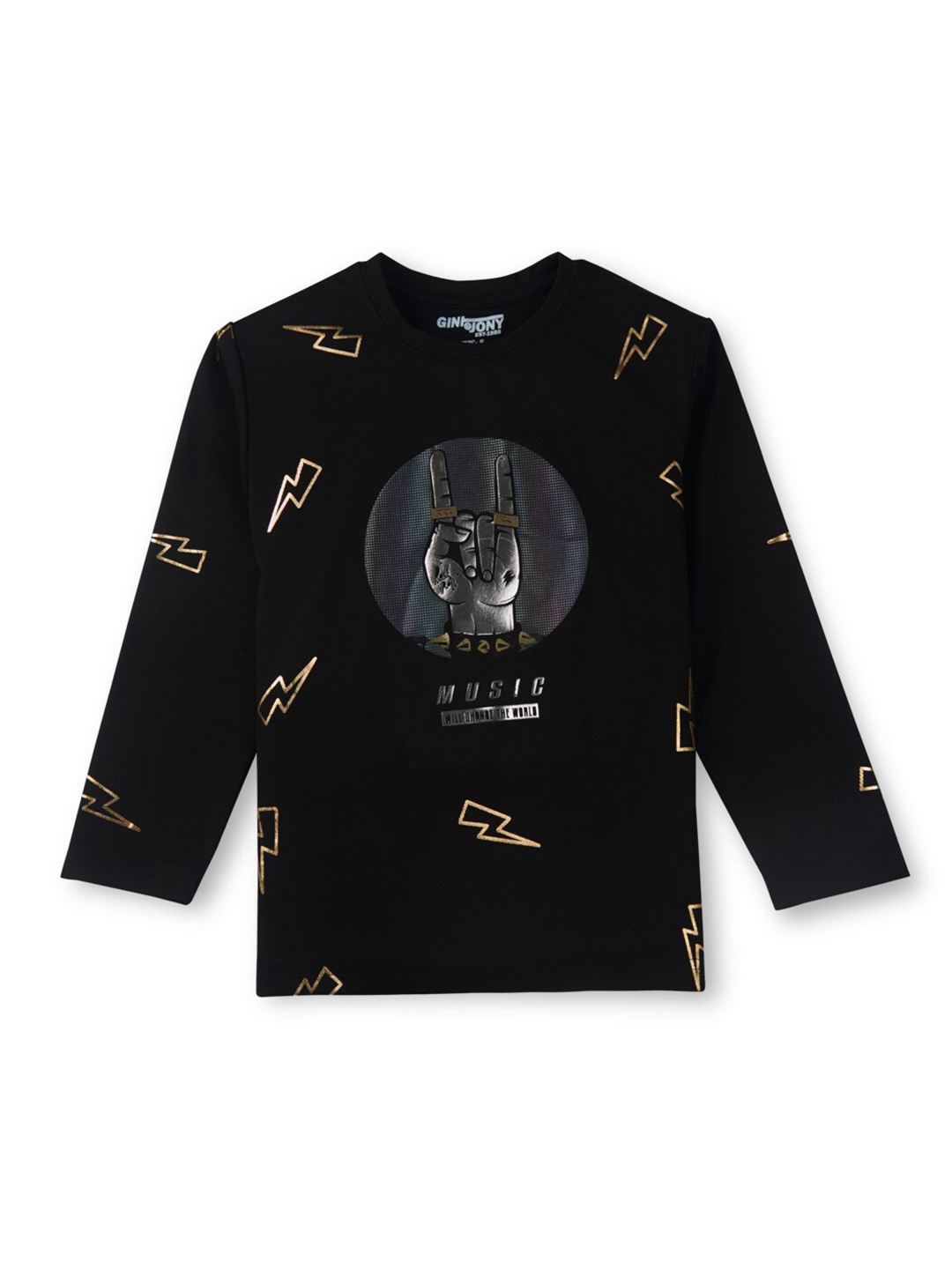 

Gini and Jony Boys Graphic Printed Long Sleeve Cotton Regular Fit T-shirt, Black