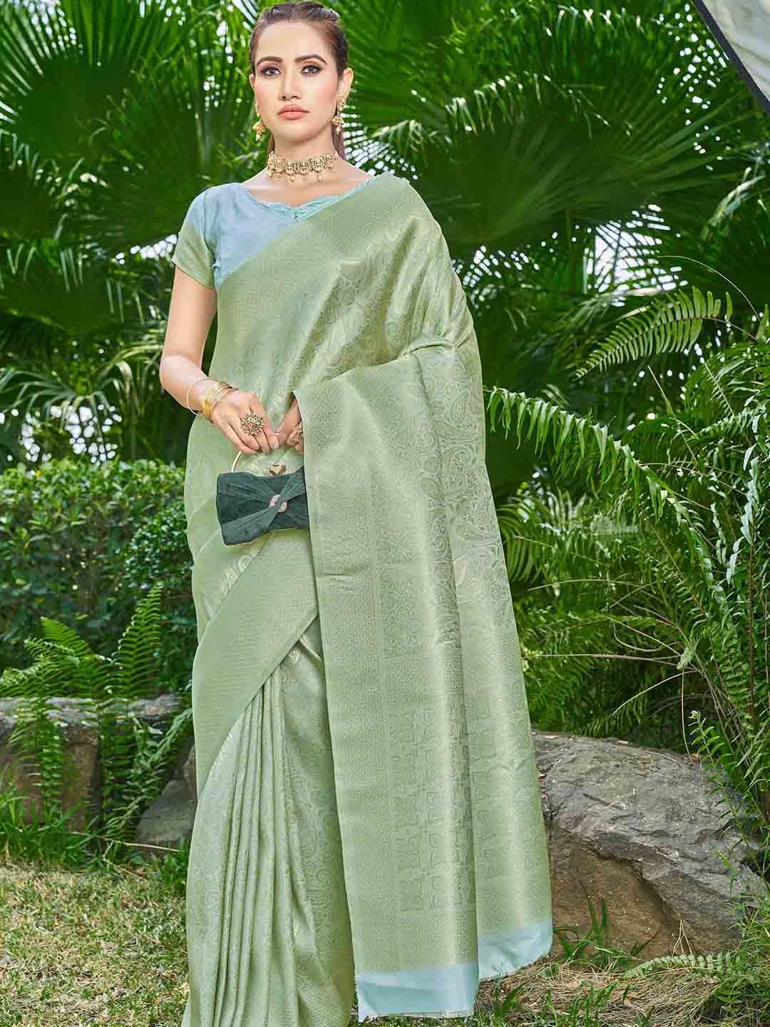 

Ariya Prints Ethnic Motifs Woven Design Zari Banarasi Saree, Olive