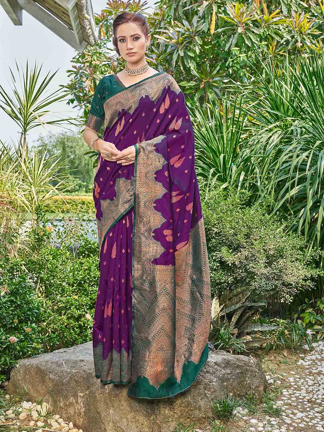 

Ariya Prints Ethnic Motifs Woven Design Zari Heavy Work Kanjeevaram Saree, Purple