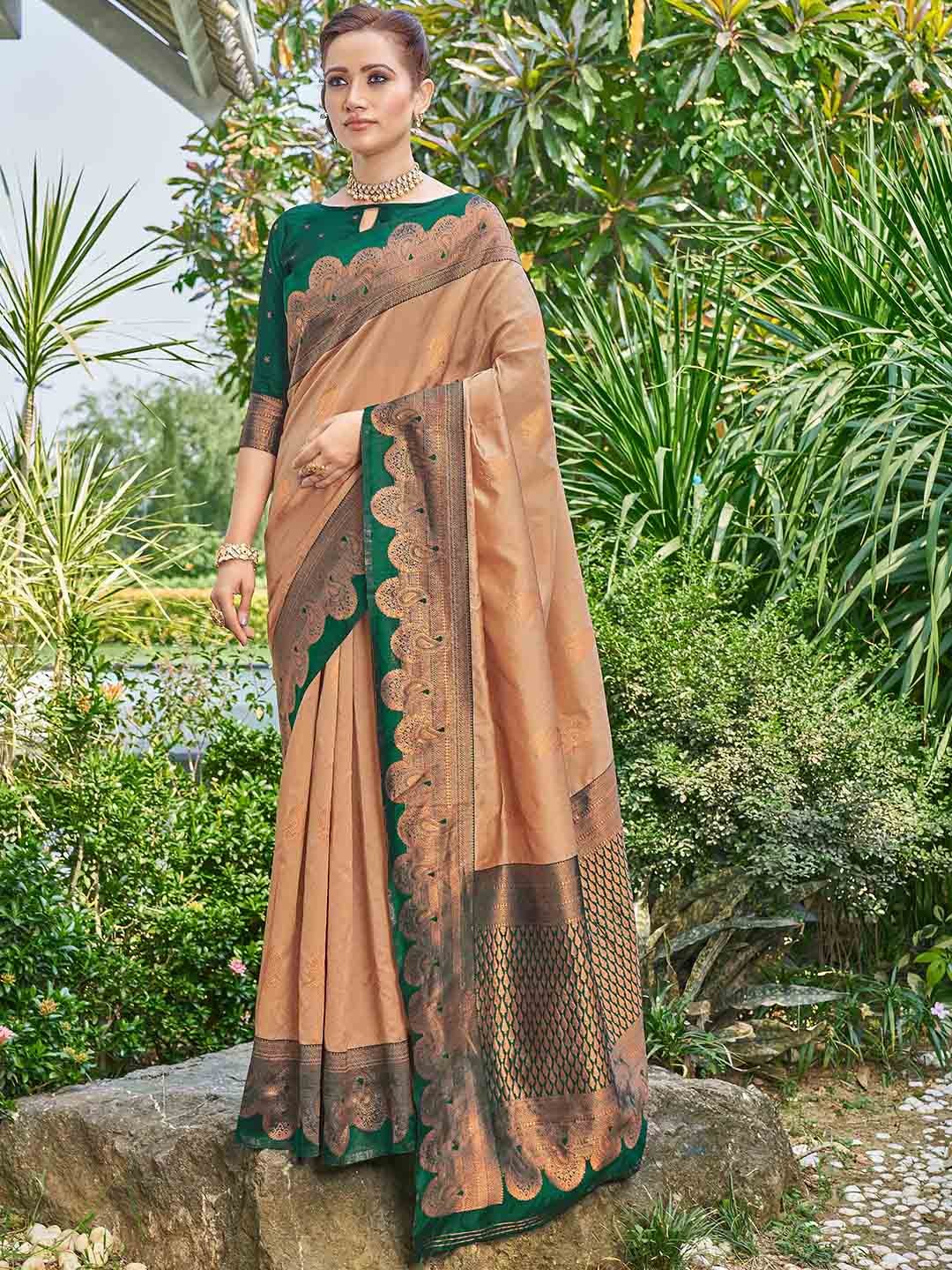 

Ariya Prints Ethnic Motifs Woven Design Zari Kanjeevaram Saree, Beige