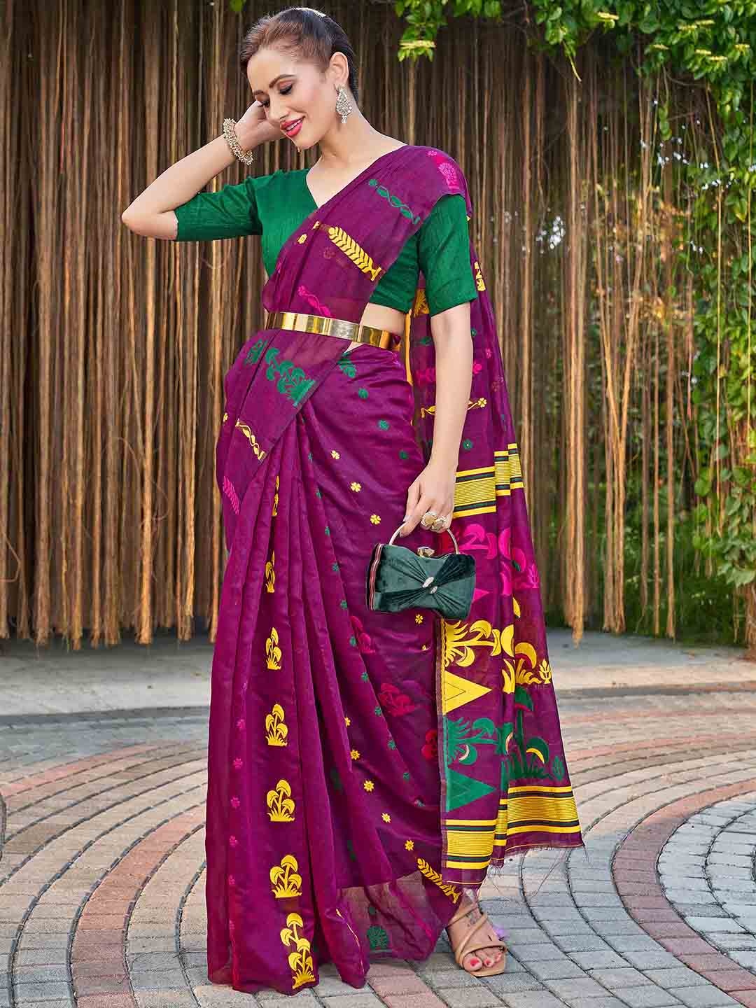 

Ariya Prints Ethnic Motifs Woven Design Jamdani Saree, Purple