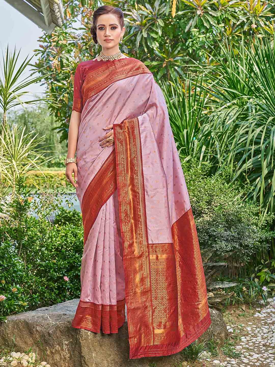 

Ariya Prints Floral Woven Design Zari Kanjeevaram Saree, Peach