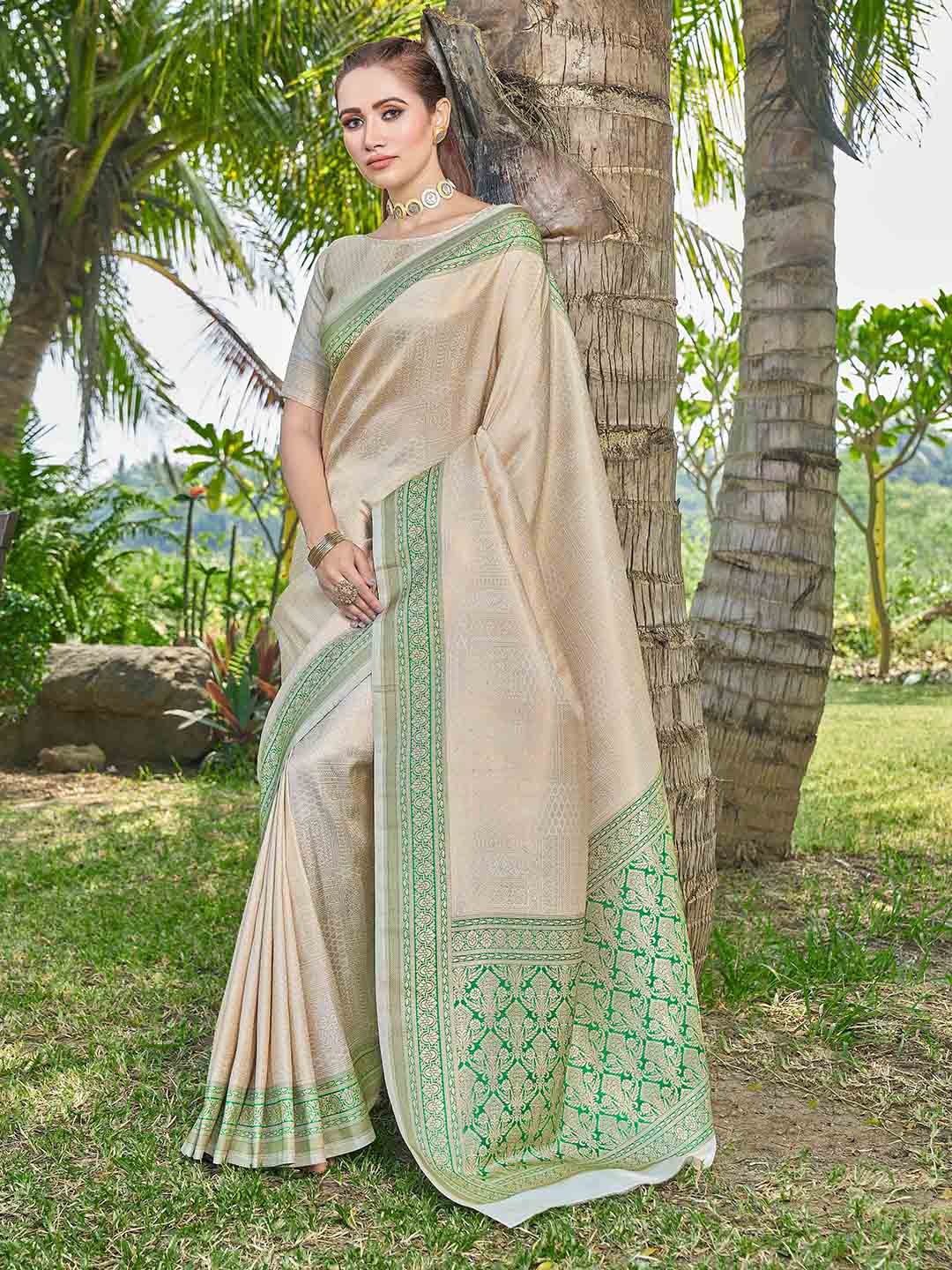 

Ariya Prints Ethnic Motifs Woven Design Zari Designer Banarasi Saree, Green